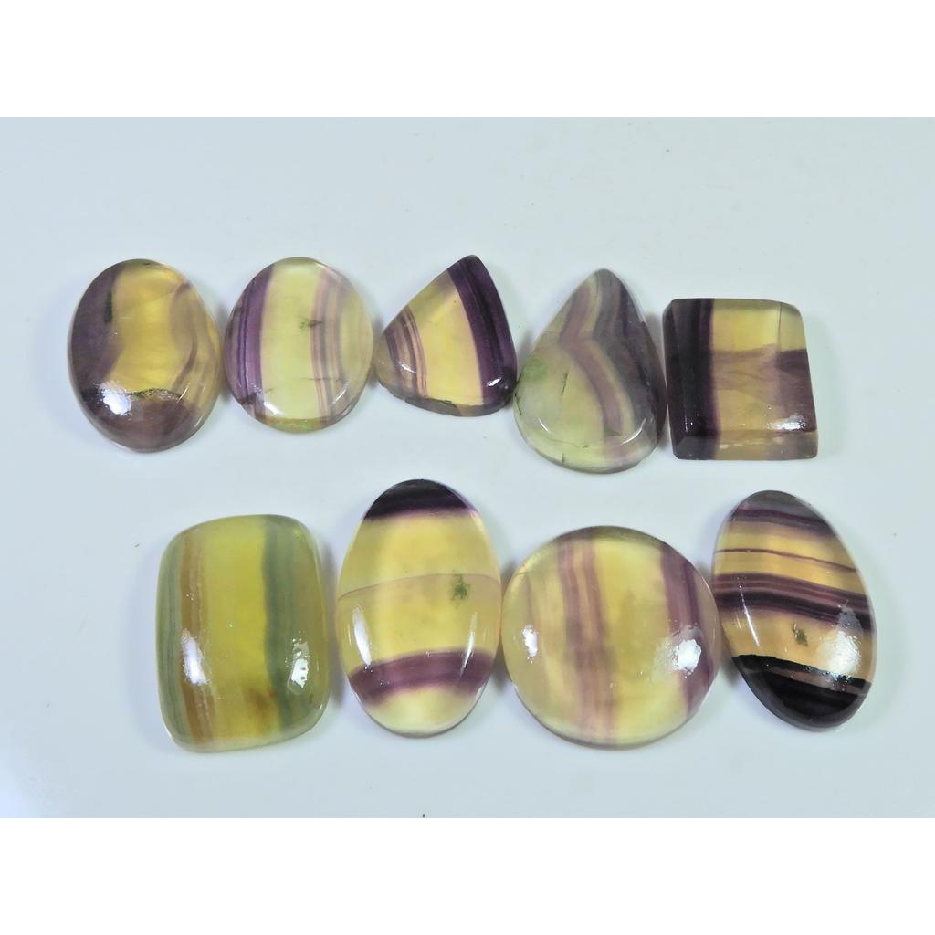 266Cts. Natural Rainbow Fluorite Mix Cabochon Loose Gemstone 09 Pcs Lot C-920