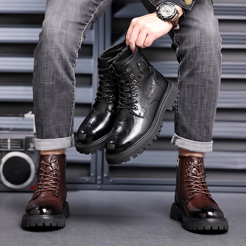 2024 Men Boots Luxury Brand Leather Boots Casual Fashion Ankle Booties for Men Winter High Top Black Platform Motorcycle Boots