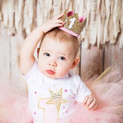 Шляпа розовая, синяя, серебристая, праздничные шапки для детей 1 и 2 лет, блестящая повязка на голову для дня рождения для мальчиков и девочек, день рождения на один год