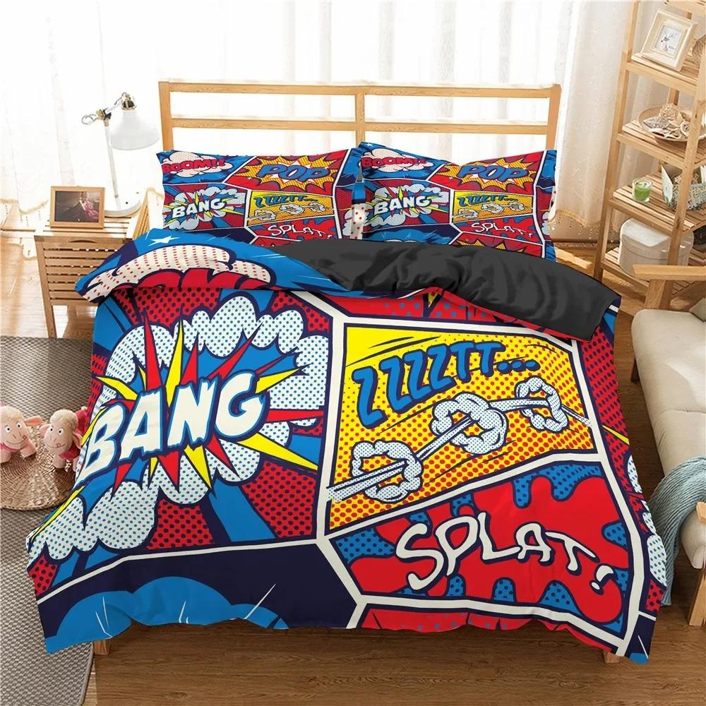 Comic Pattern Duvet Cover Queen King Cartoon Bedding Collection For Boys Girls Hippie Hip Hop Rock Style Polyester Comforter Cover