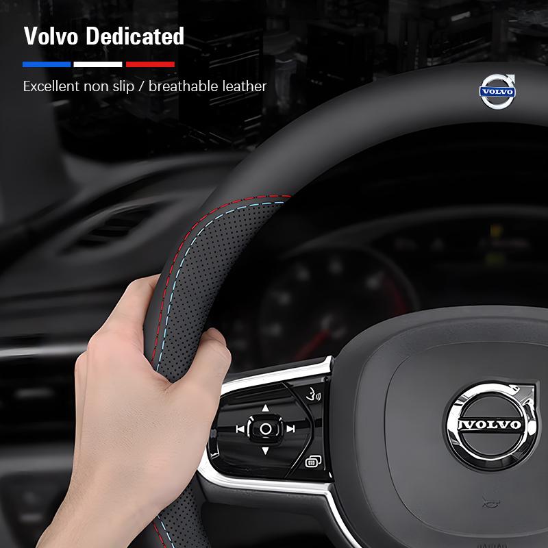 Car Leather Steering Wheel Cover Breathable Non Slip Protect Hood For Volvo Xc60 Xc90 V40 V60 S60 V50 V90 S80 C40 XC40 Rdesign