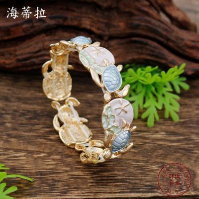 Новый эмалевый эластичный браслет с морской черепахой, женский креативный модный универсальный пляжный эластичный браслет с черепахой