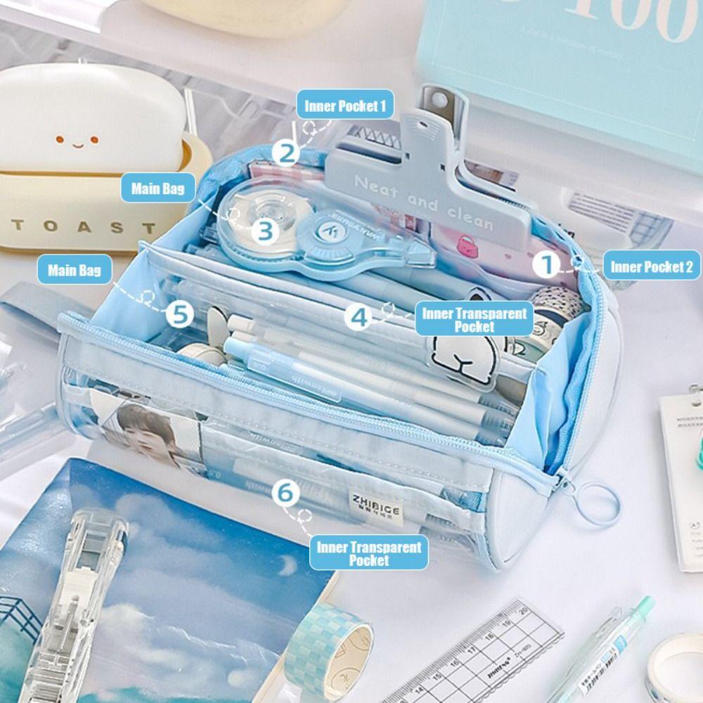 Цилиндрическая сумка для ручек Прозрачная сумка для канцелярских принадлежностей Грязенепроницаемая коробка для ручек для студентов