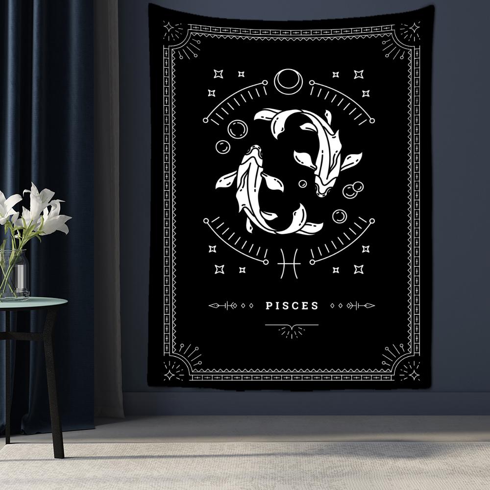 Черно-белый гобелен созвездия Таро, настенный Гобелен, научная фантастика, психоделическая магия, богемный хиппи, домашний декор