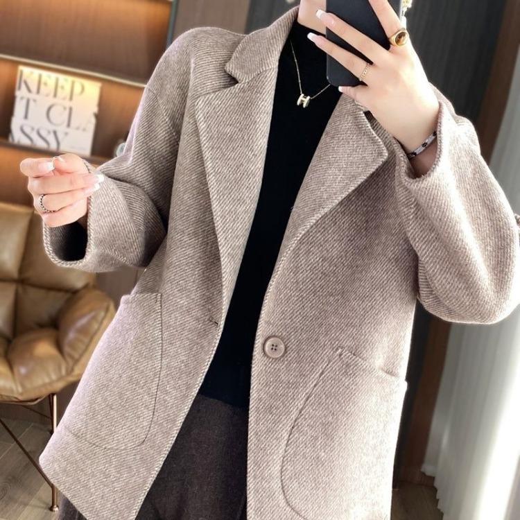 Winter Wool Coat for Women Loose Fit Tweed Jacket Oversized Warm Outerwear