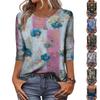 Ayollar uchun moda vintage 3/4 yengli top, ayollar kundalik uch chorak yengli dumaloq yoqali bosmali futbolka bluzka