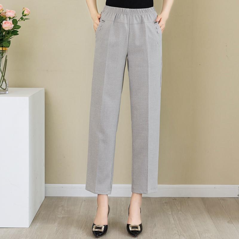 Летние хлопковые льняные прямые брюки женские классические брюки больших размеров с высокой талией