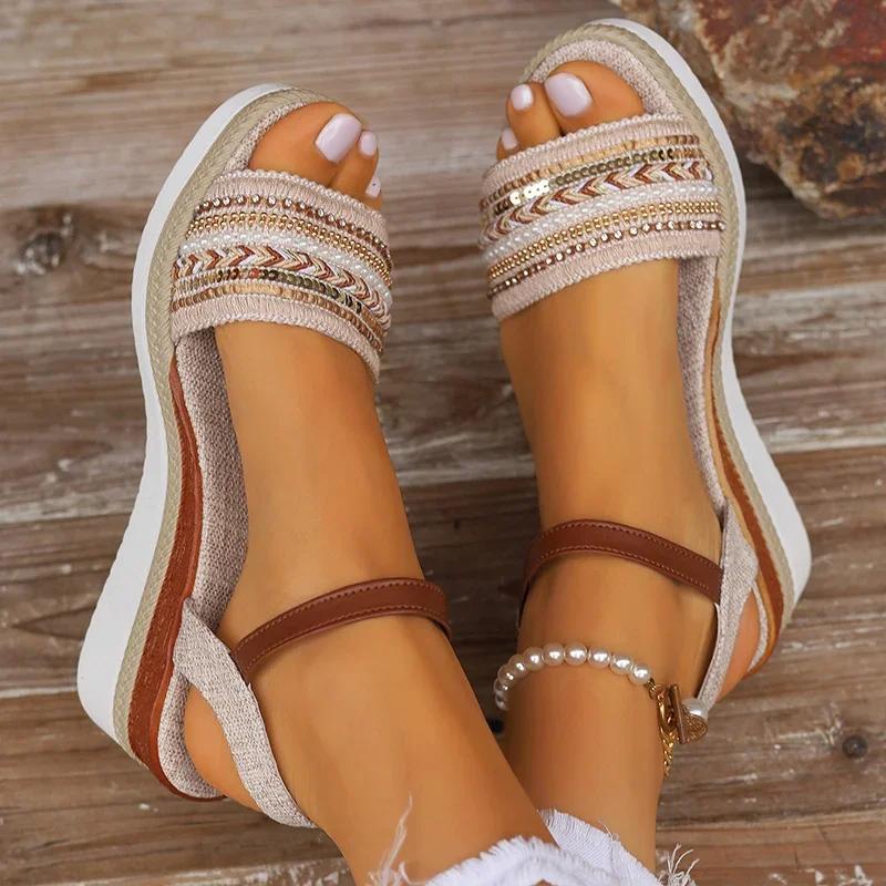 Women's Braided Casual Sandals Buckle Strap Platform Wedge Sandles for Women 2024 Summer Light Non Slip Walking Sandalias Mujer