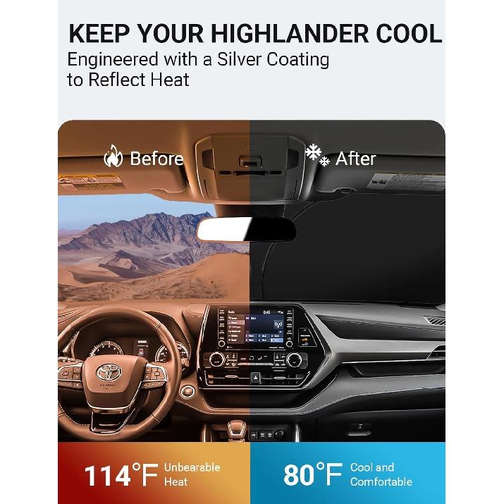Proadsy Front Windshield Sunshade Foldable Sunshade,Custom Fit 2023 2022 2021 2020 Highlander L LE XLE Limited Edition Platinum Accessories 2023