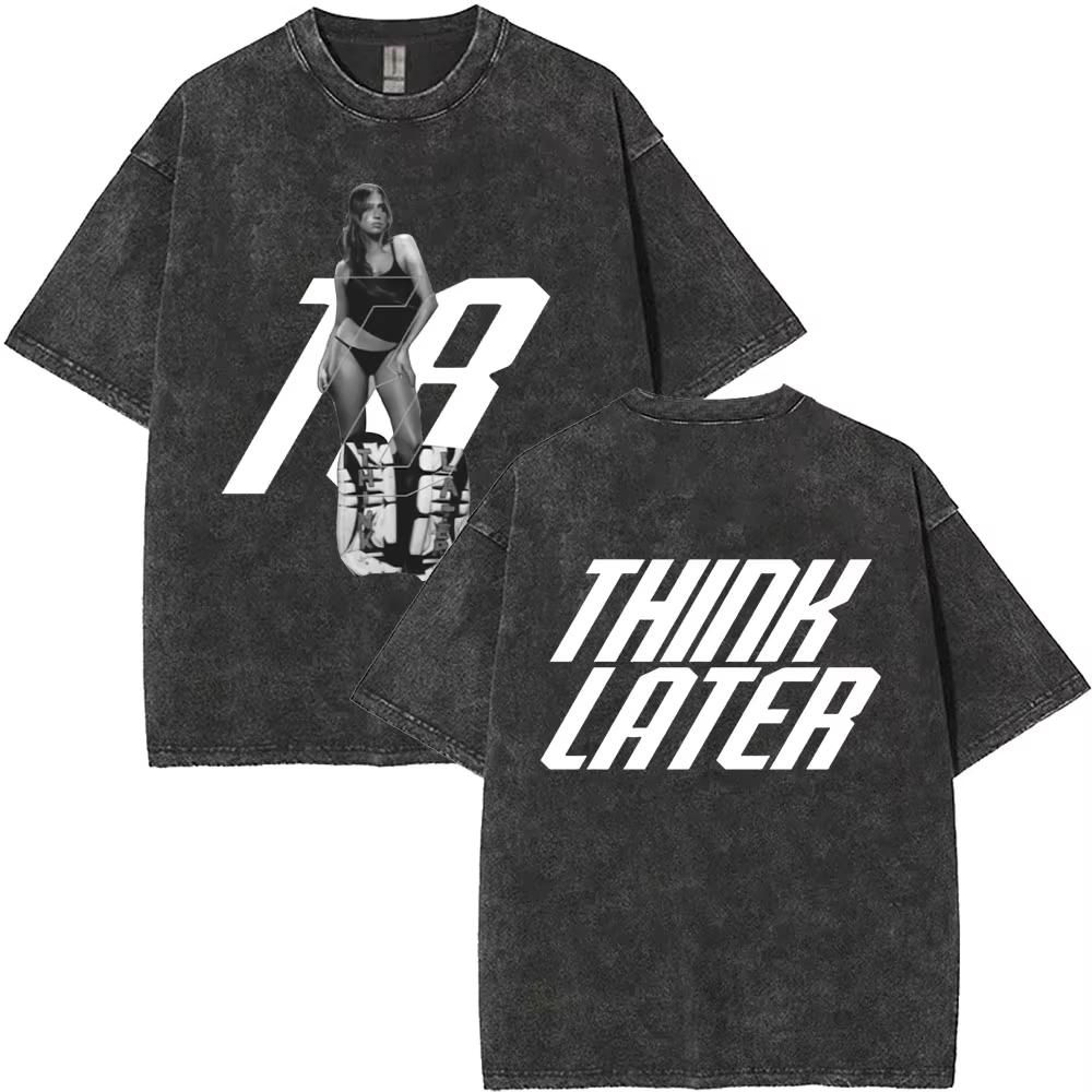 Washed Vintage Singer Tate Mcrae The Think Later World Tour T Shirt Men Women Fashion Trend Oversized Tshirts Streetwear Unisex