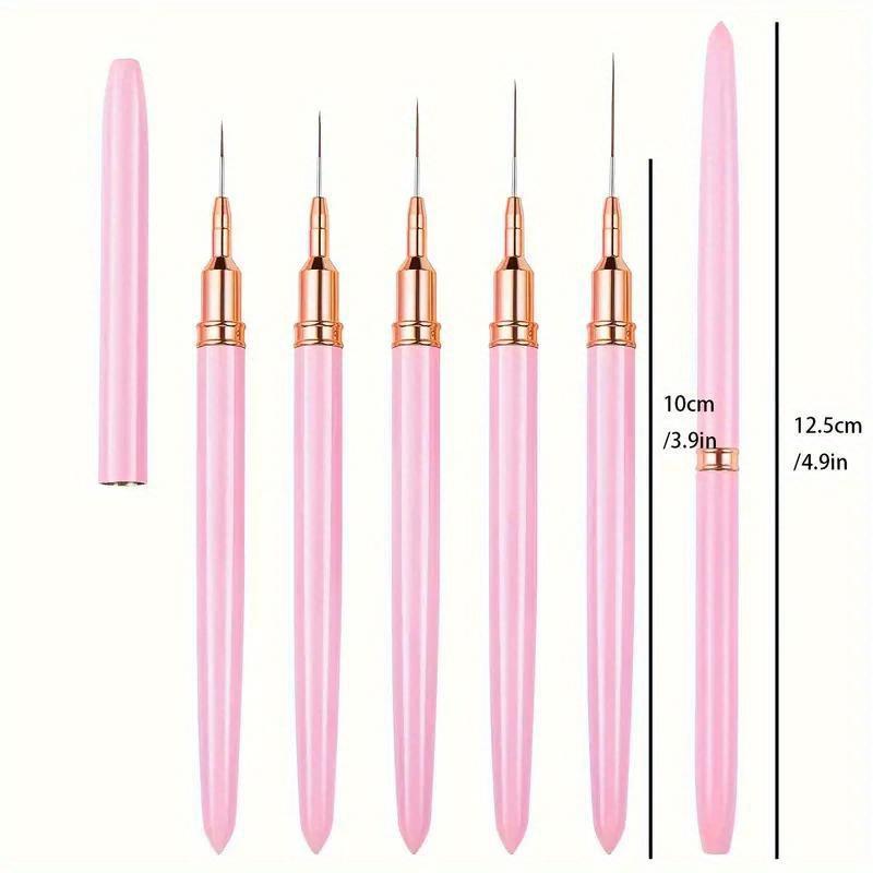 5Pcs French Stripe Nail Art Liner Brush Set Pink Tips Ultra-thin Line Drawing Pen Carved UV Gel Painting Brushes Manicure Tools