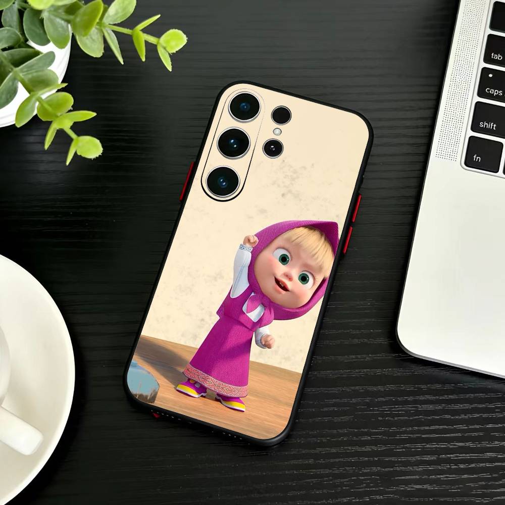Милый Чехол для Телефона Маша и Медведи Для Samsung S26,S25,S24,S23,S22,S21,S20,Ultra,Plus,FE Черный Мягкий Чехол