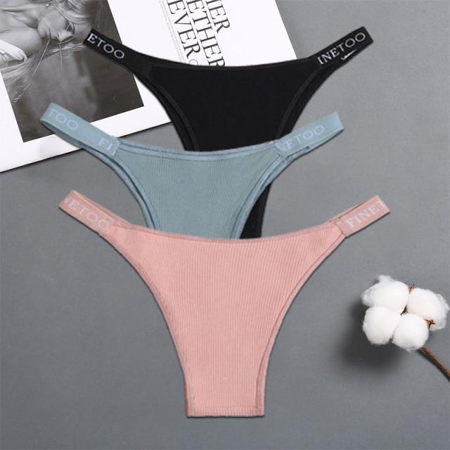FINETOO 3PCS/Set Women's Lingerie Panties Cotton Gstring Female Underpants Sexy Letter Panties Thong Pantys Underwear Intimates
