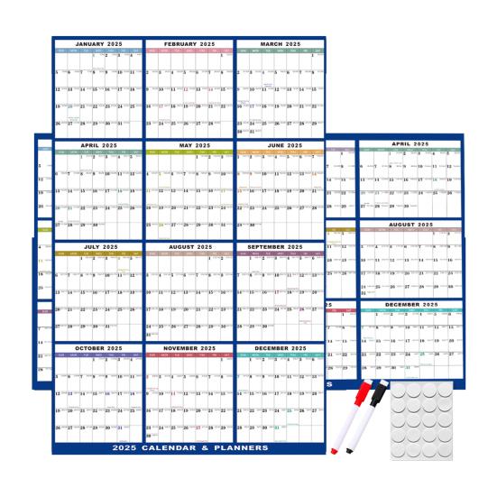 Настенный календарь 2025 года стираемый, двусторонний, стираемый влажным и сухим способом, ламинированный, ежегодный ежегодный планировщик