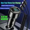 66W Car Phone Charger with Voltage Display Dual USB Fast Charging Adapter + 3 In 1 Stretchable Cable