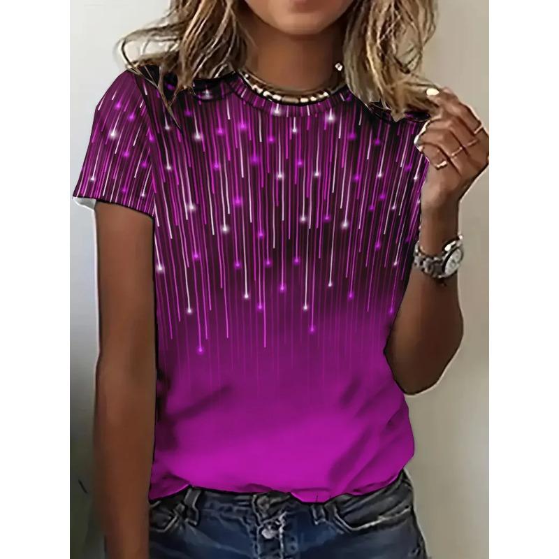 Винтажная женская футболка с 3D-принтом-градиентом, летняя, с коротким рукавом, с круглым вырезом, повседневная, женская, уличная одежда, футболка-пуловер
