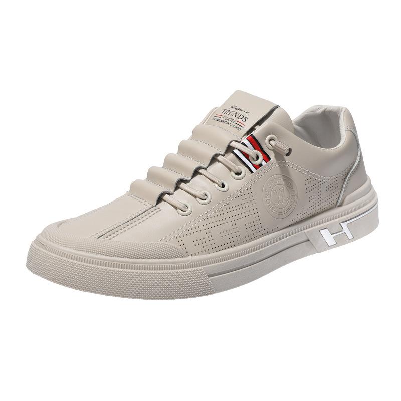 Men's shoes summer hollow men's casual board shoes leather surface soft sole breathable single shoes inner height increase men