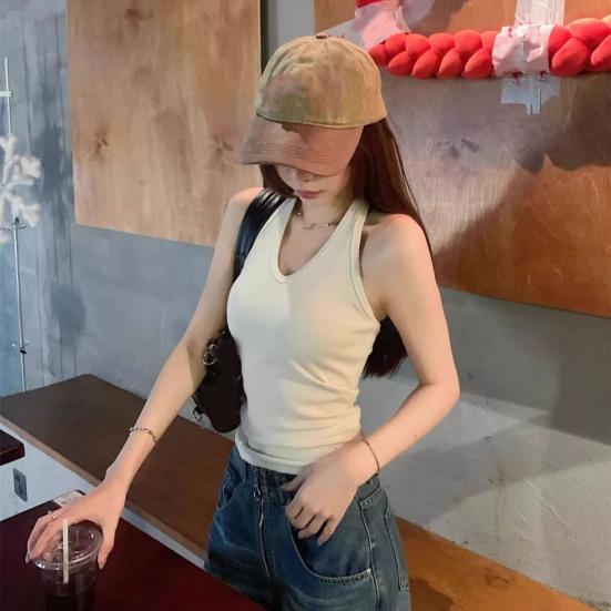 Women Tops Halter Sleeveless Backless Tank Tops Solid Color Slim Fit Base Shirt Party