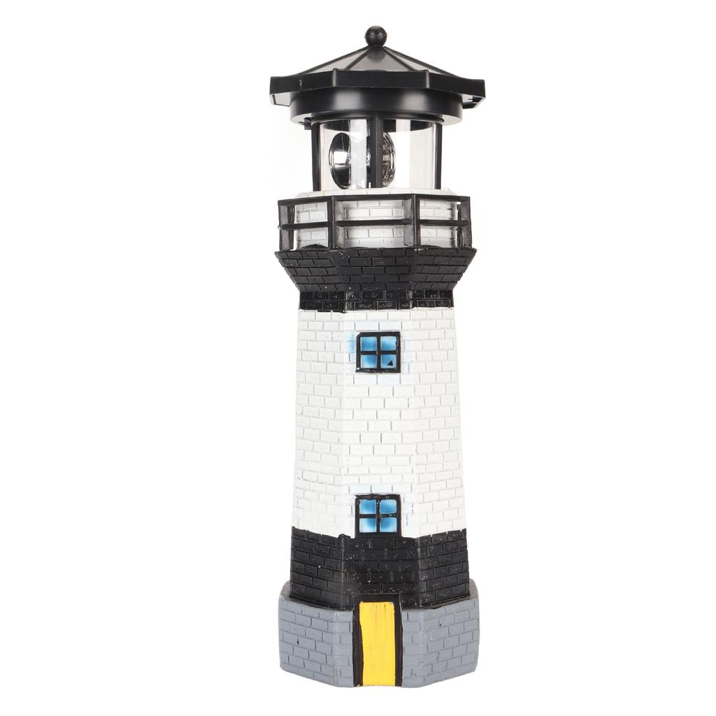Solar Lighthouse 360 Degree Rotating Lighthouse Decoration Fadeless Resin LED Garden Lighthouse for