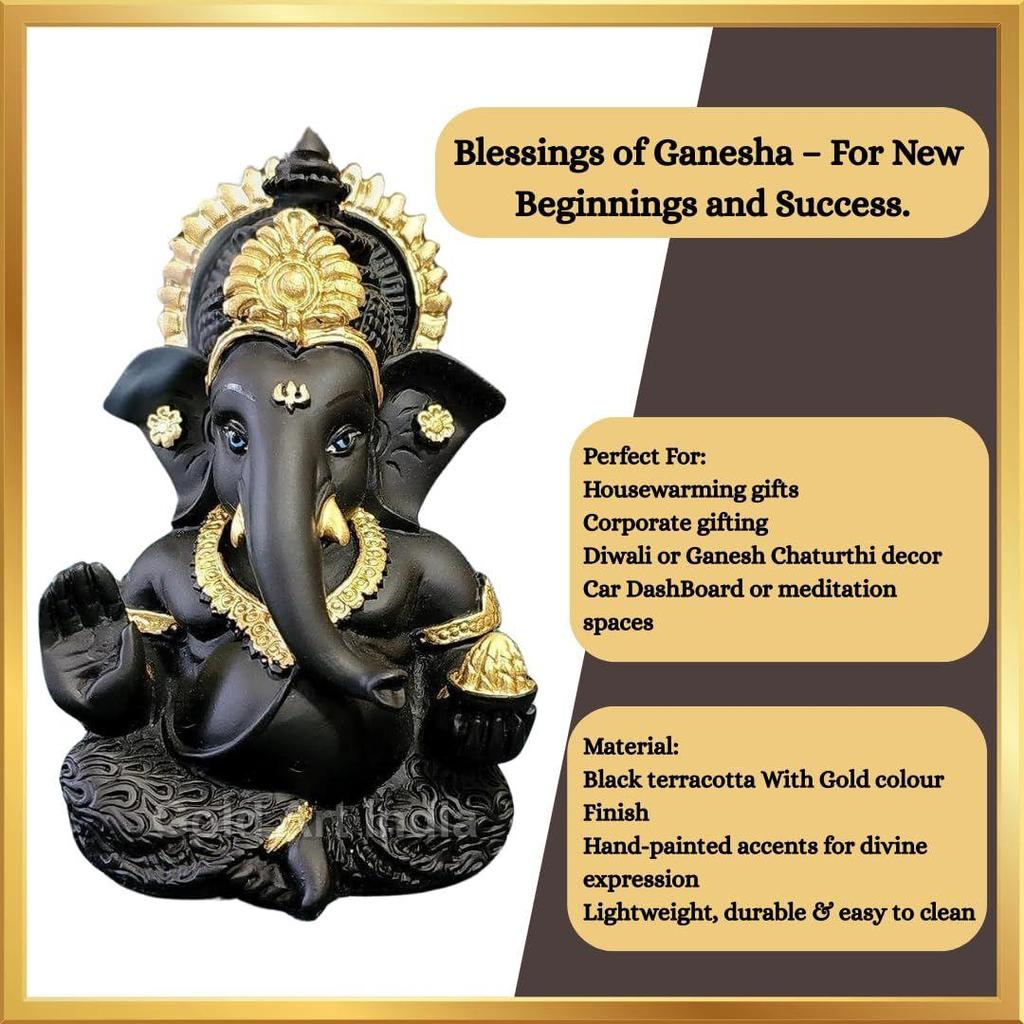 Терракотовый Черный Идол Ганеши для Приборной Панели Автомобиля Маленькая Мурти Ганеши Идол Ганапати для Домашнего Декора Пуджи Статуэтка Господа Ганеши