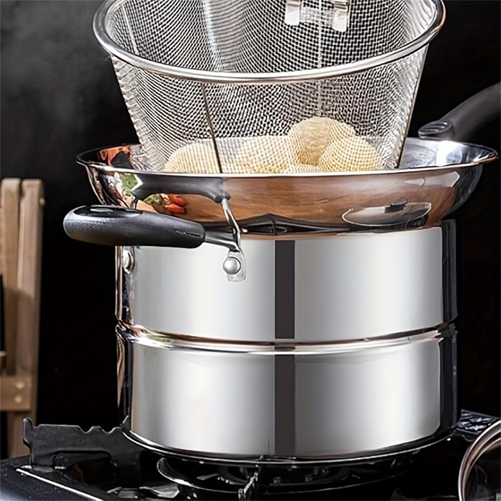 Набор посуды из нержавеющей стали 3-в-1, включающий корпус кастрюли+стеклянную крышку+корзину для фритюра, вставку-пароварку и стеклянную крышку, многофункциональный