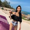 Korean-Style One-Shoulder Ruffle Bikini: Tummy Control, Slimming, Sexy Coconut Leaf Swimwear