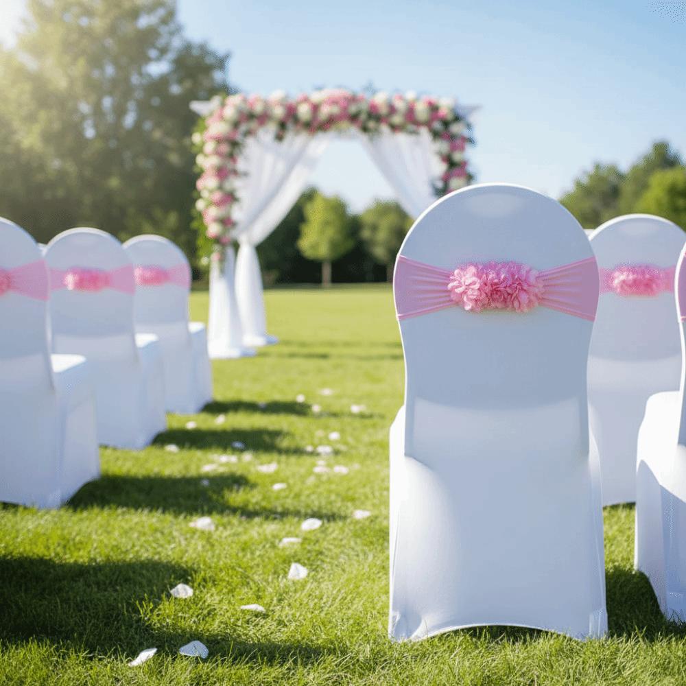 Slipcover Design Wedding Chair Covers Gauze Flower Knot Banquet Chair Decor Banquet Celebration