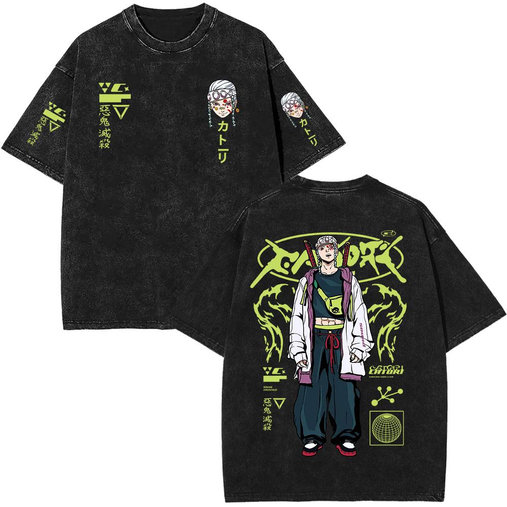 Kimetsu No Yaiba Аниме Клинок Рассекающий Демонов Футболка Тенген Узуй Манга Стиранная винтажная Футболка Мужская Уютная Повседневная Уличная Одежда Футболка
