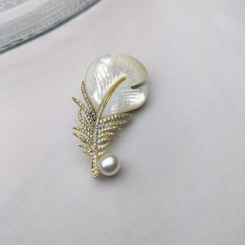 Роскошная брошь из натурального пресноводного жемчуга в виде пера, роскошная атмосферная брошь, аксессуары для костюма