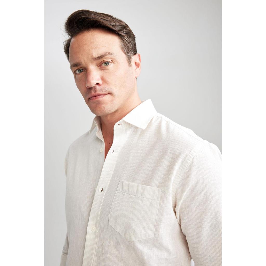 Рубашка обычного кроя с длинными рукавами из смесового льна Z5577az23sm