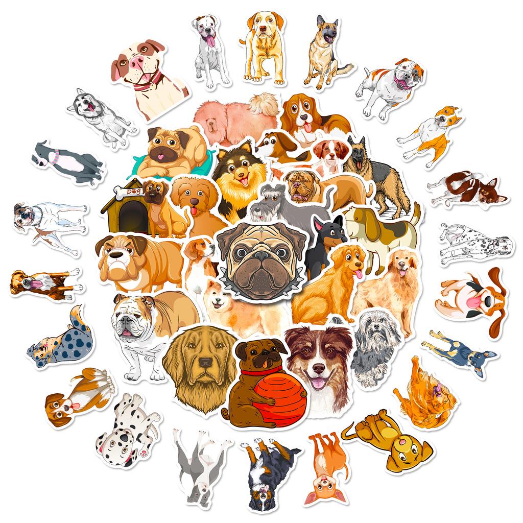 50 Dog Stickers Animal Golden Retriever Spotted Dog Graffiti Sticker Pet Dog Fun Decoration