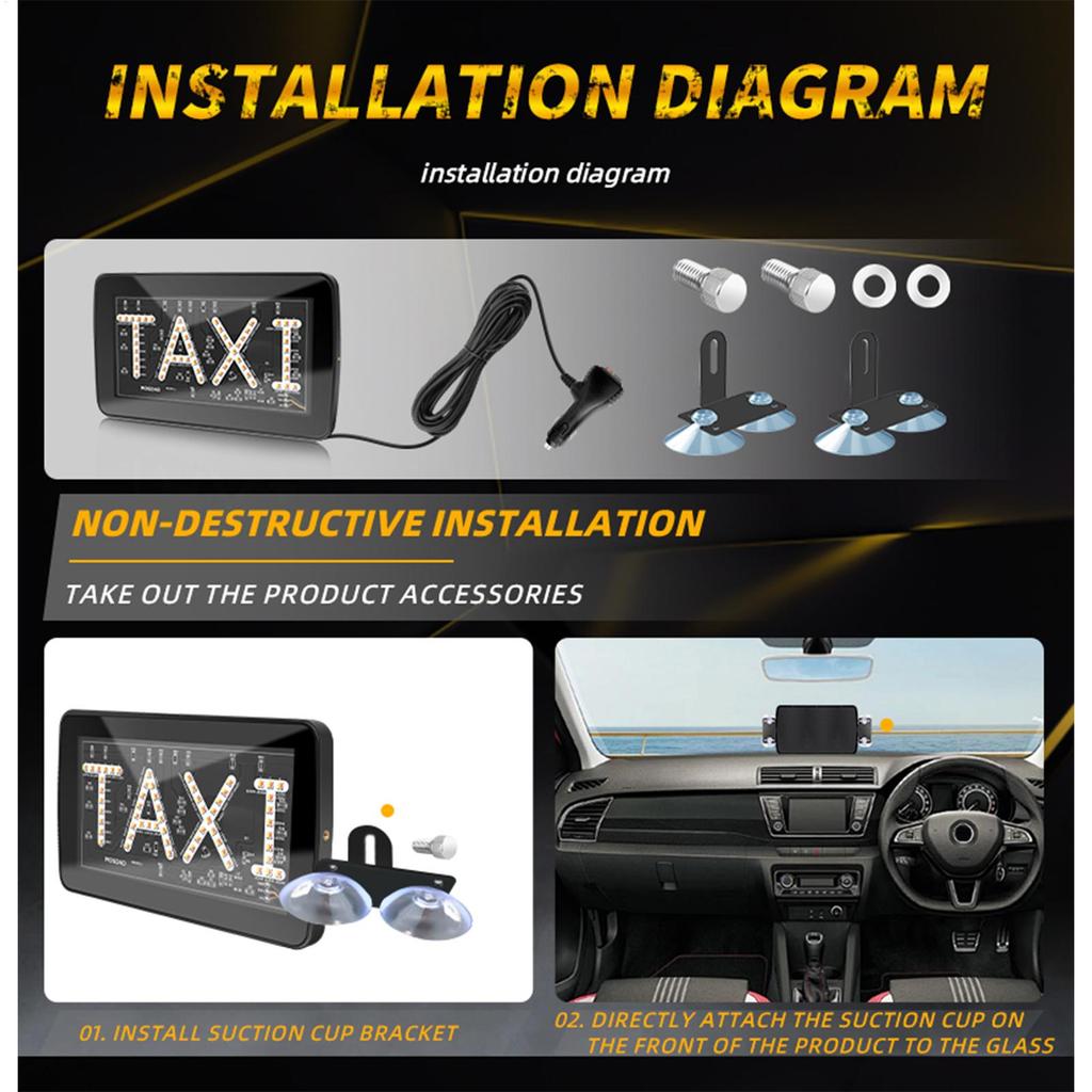 Taxi Signs For Cars 12V Led Light Sign For Drivers High-Brightness Anti-Slip Panel Display Suction Cup Indicator For Windshield