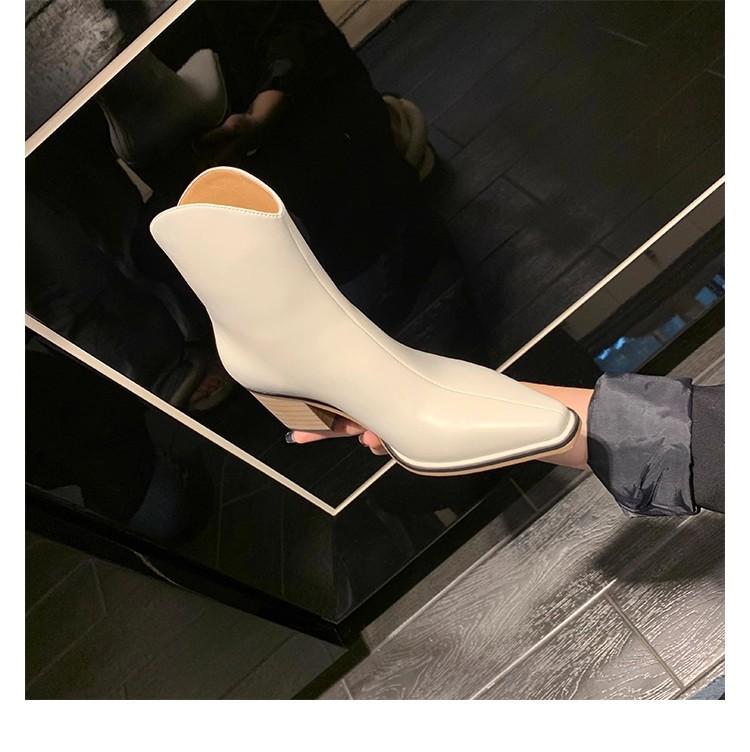 Версия из коровьей кожи~ Французские маленькие ботинки кожаные с острым носком V-образным вырезом короткие ковбойские ботинки женские на толстом каблуке высоком каблуке и ботильоны ботинки Мартин