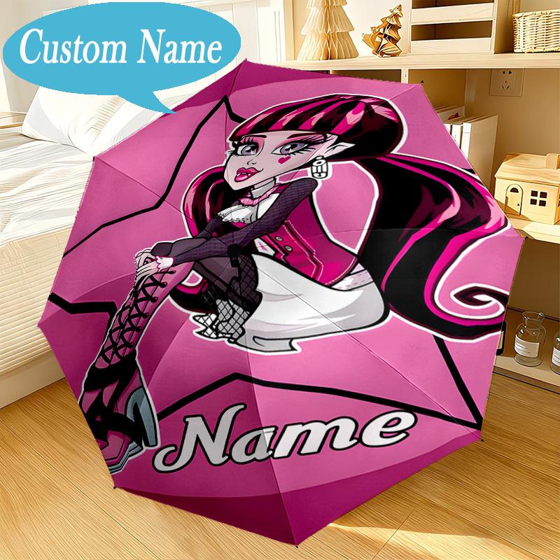 Custom Name Umbrella Monster High Artwork Umbrella 8-Frame for Travel, Camping, Casual Lightweight Portable, Essential for Family Gifts