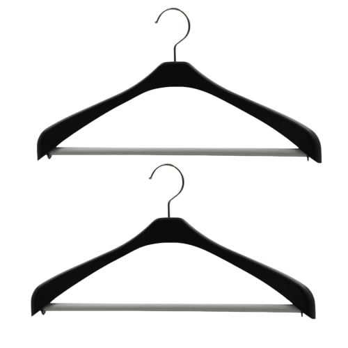 Shinko Hanger Slim Slacks Hanger with Non-Slip Stop Bar, 42cm Wide, "Reverse" Fits Jackets, Slim Stop 42, Black, Swivel Hooks, Made in Japan, 2 Hanger