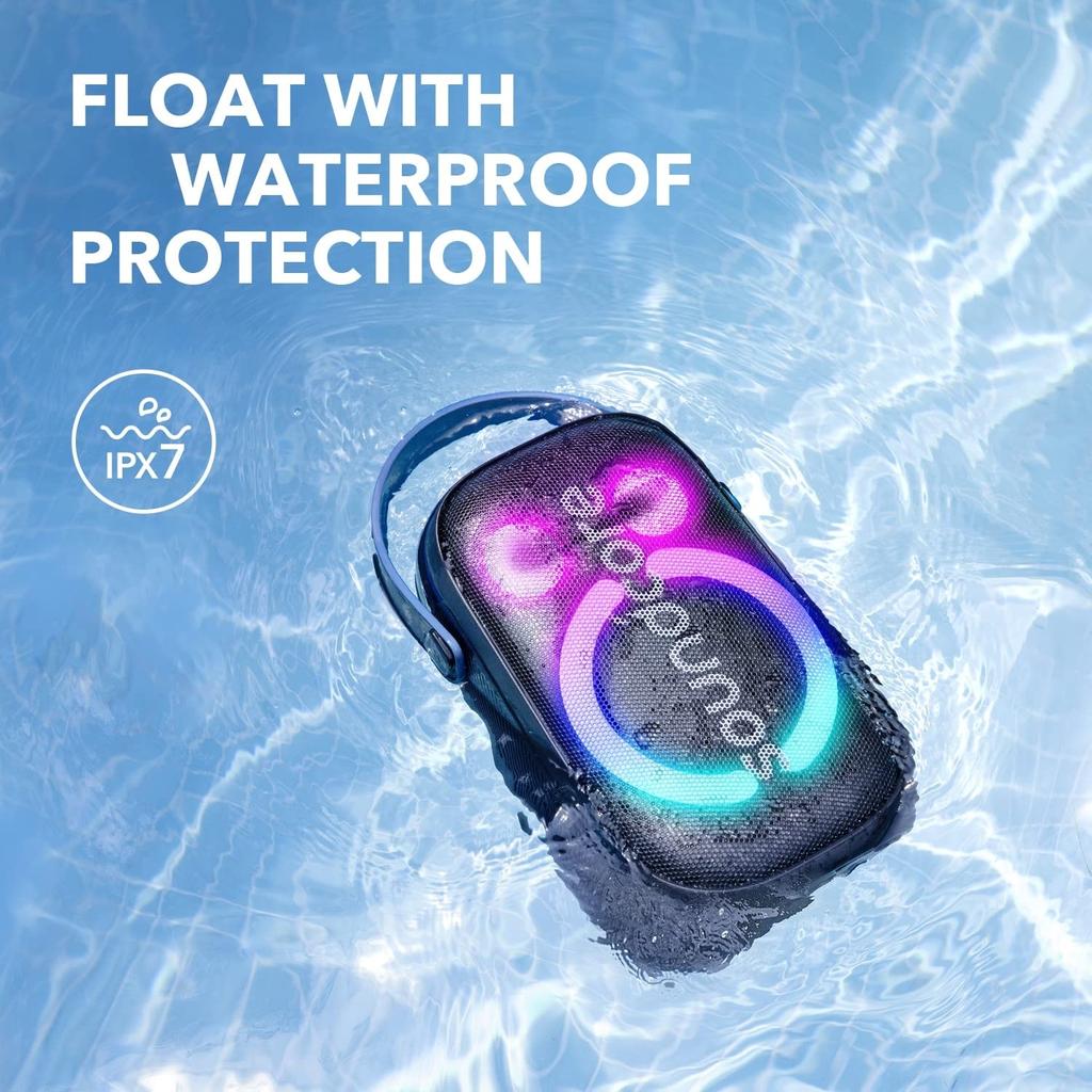 Anker Soundcore Rave Neo 2 Portable Speaker 80W Stereo Sound PartyCast Light Show IPX7 Waterproof 18 Hours Playtime Customizable EQ Base Up for Party