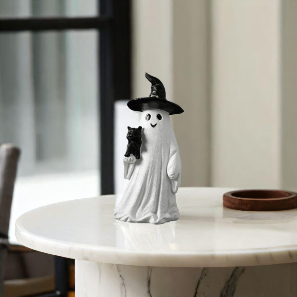 Crafts Resin Ghost Pumpkin Figurine Cute Cartoon Small Sculpture Creative Desktop Ornament Haunted House