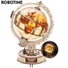 180PCS Luminous Globe with LED Light DIY Wooden Model Building Block Kits Assembly Toy Gift for Children Adult