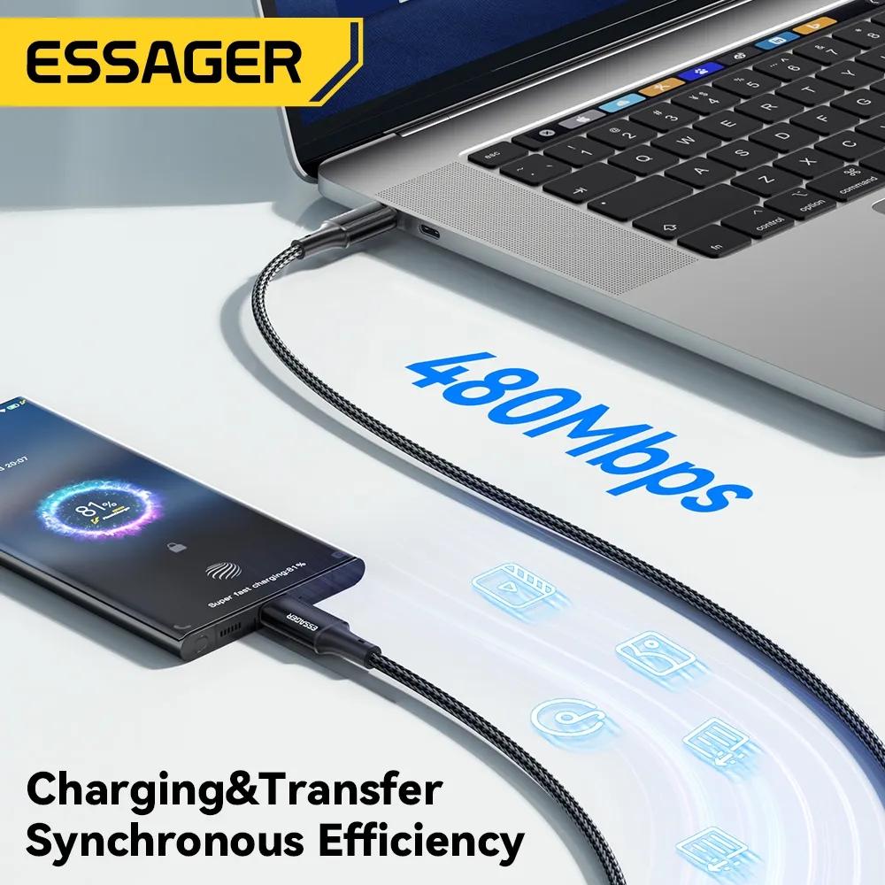 Кабель Essager Type C to Type C, 100 Вт PD, быстрая зарядка, зарядное устройство USB C — USB C, провод от C до C для MacBook iPad, Xiaomi Realme POCO