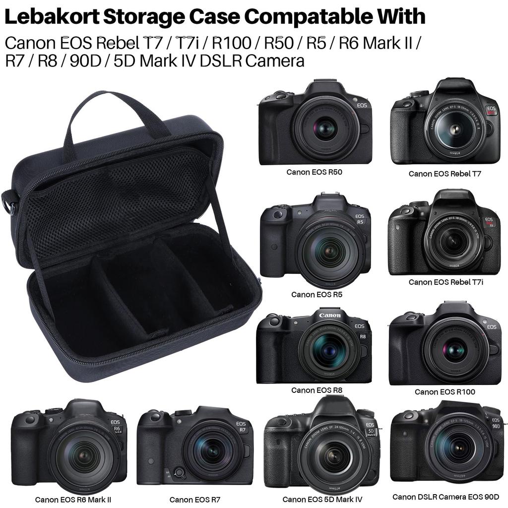 Lebakort Storage Case Compatible with Canon EOS 5D Mark R6 Mark Kiss and Kiss X9i Digital SLR Camera Body and Lens Kit 90D, IV, II, R5, R50, R7, R8,