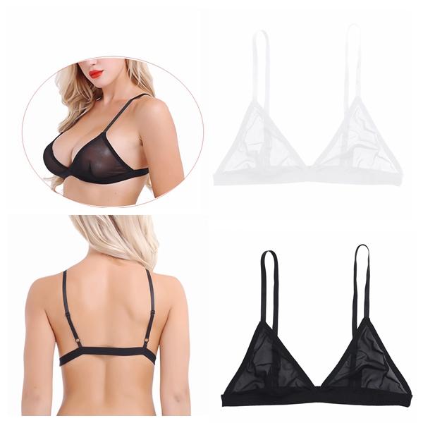 Women Sexy Lingerie See Through Bras Tops O-ring Sheer Mesh Triangle Bralette Wirefree Unlined Bra Female Underwear Nightwear