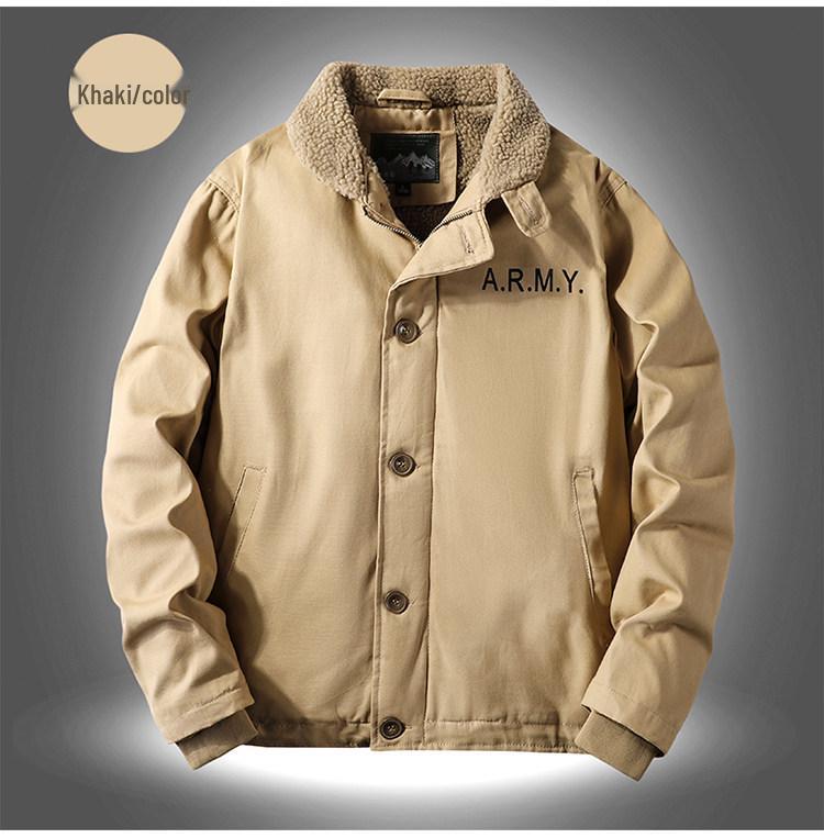 Navy N1 Deck Jacket - Retro Military Lambswool Coat for Autumn/Winter, Thickened with Velvet Flight Cotton.