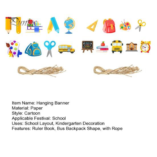 18 шт., украшения для школы, деревянный подвесной баннер, линейка, книга, рюкзак в форме автобуса, подвесной декор, украшения для вечеринки, принадлежности