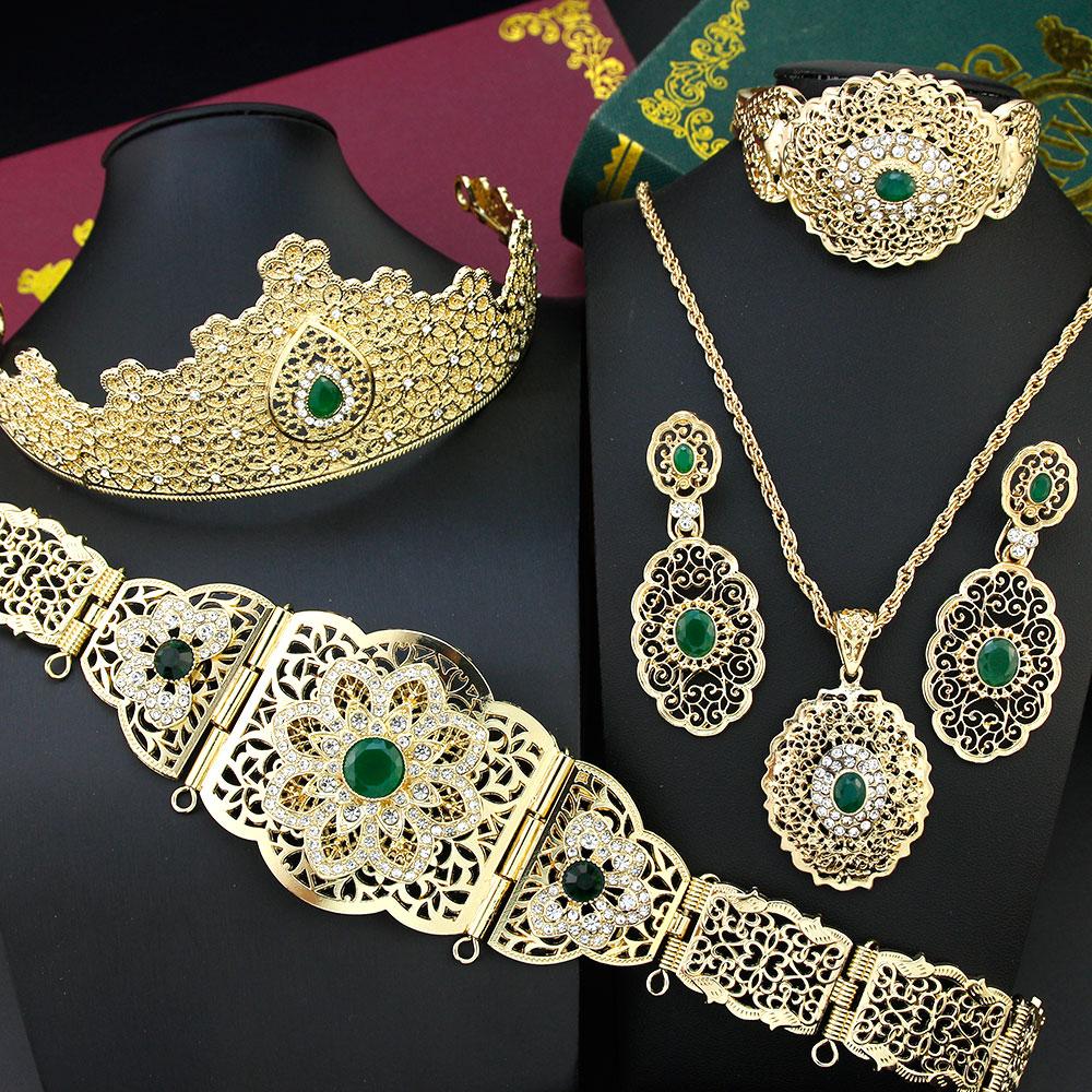 Нефритовый цвет невесты, свадебные ювелирные наборы, пояс, металлическая корона, серьги, браслет, кулон, ожерелье