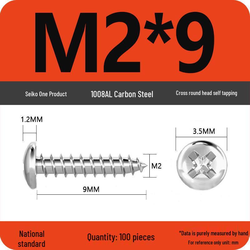Galvanized Self-Tapping Screws, Round Head, White Zinc, PA Cross Pan, Pointed Tail M1.2-M4