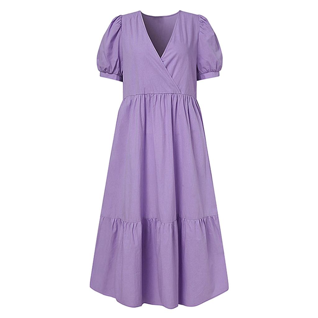 Женское повседневное свободное свободное платье с короткими рукавами и v-образным вырезом, сарафан
