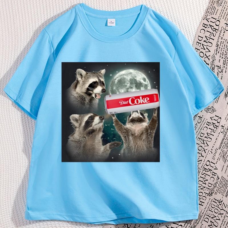 Funny Raccoon Diet Coke Tshirt Cotton Short Sleeve Funny Tee For Animal Lovers Round Neck Oversized Streetwear Casual Trendy