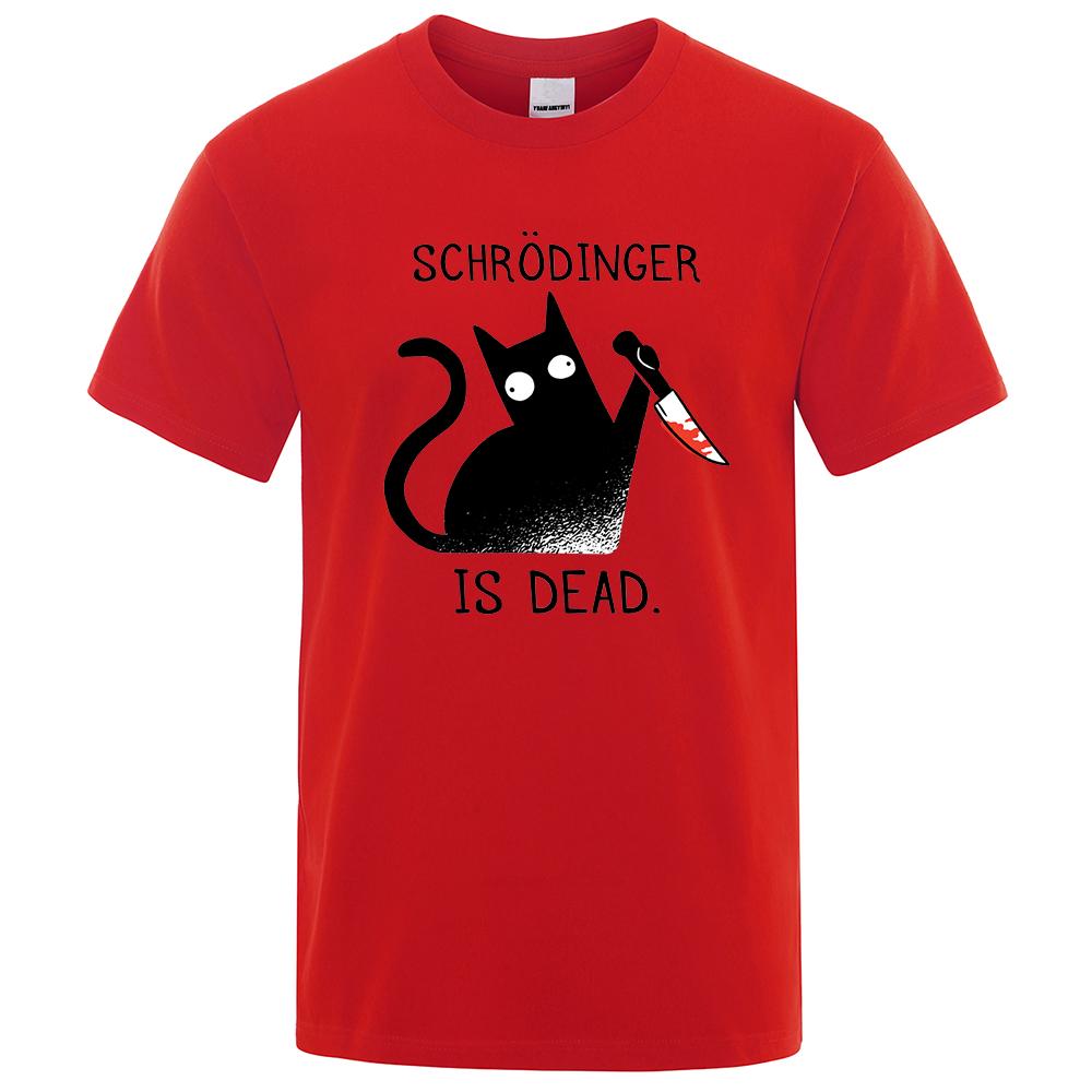 Шредингер Мертв Футболки с Черным Котом Мужская Мода 100% Хлопковая Футболка Хип-Хоп Свободная Футболка Одежда Повседневная Мода Повседневные Топы Мужские