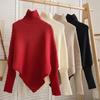 2024 Autumn Winter Women Fashion Irregular Loose Knit Sweater Vintage High Neck Long Sleeve Female Pullovers Chic Tops