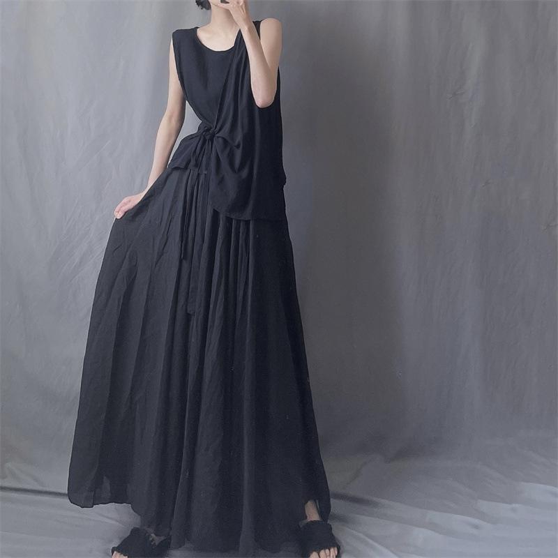 Минималистская хлопковая и льняная супердлинная струящаяся юбка, эластичная, с высокой талией, длинная юбка-сюрприз, юбка для путешествий и фотографий, женская юбка